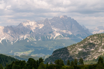 Impression of the Passo di Giau, in landscape orientation, on a summer afternoon.