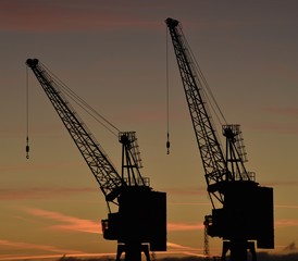 Industrial sunset, Jersey, U.K.
Cranes in silhouette.