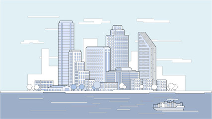 Vector illustration of waterfront city skyline