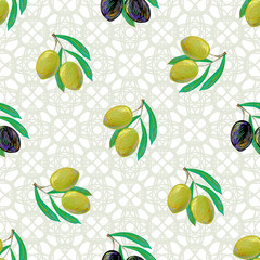 Seamless pattern with green and black olive vector background. Perfect for wallpapers, pattern fills, web page backgrounds, surface textures, textile