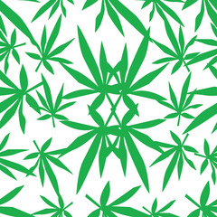 Naklejka na ściany i meble Background in the style of 60x. Psychedelic seamless pattern. Hippie, cannabis leaves, flowers, a symbol of pacifism.