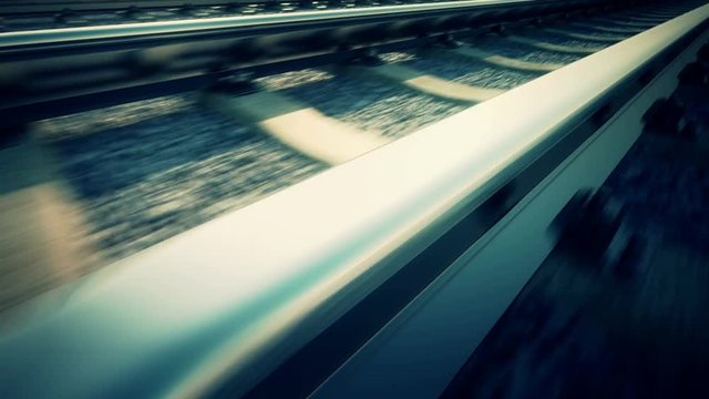 Loop of Loopable ride over railroad track. Close up of rail.