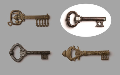 Correct key, vintage keys isolated on white background