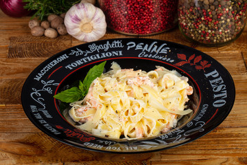 Tasty fettuccine salmon