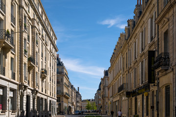 Fototapeta na wymiar Beautiful, symmetric architecture in Rue Thiers, Reims, Champagne, France