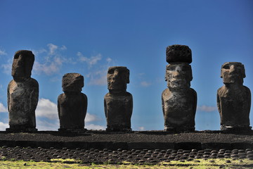 Chile. Easter Island. Traveling around the island you can meet everywhere huge statues carved out...