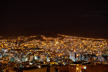 La Paz Skyline at night in Bolivia