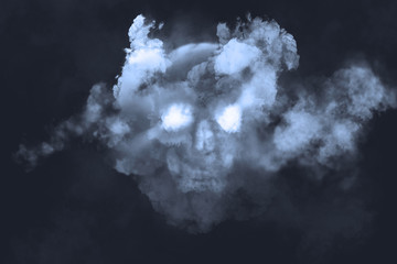 Skull and fog Illustration on a dark background.