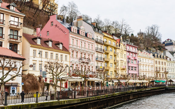 Historic city center with river of the spa town Karlovy Vary. Czech republic