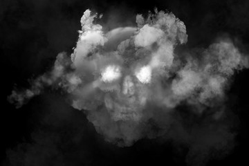 Skull and fog Illustration on a dark background.