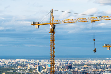Fototapeta na wymiar above view of tall crane over Moscow city
