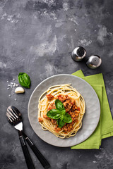 Pasta Bolognese. Spaghetti with meat sauce 