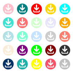 Download icon. Upload button. Load symbol. Round colourful 11 buttons. Vector