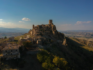 Obraz premium The abandoned village of Craco, Basilicata region, Italy. Aerial view
