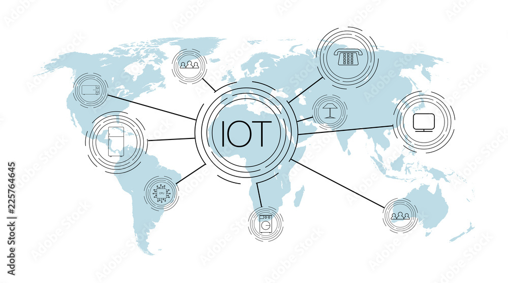 Aufkleber internet of things (iot), devices and connectivity concepts on a network, cloud at center. digital c