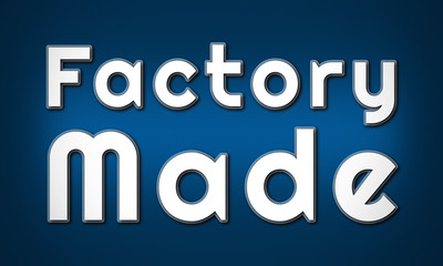 Factory Made - clear white text written on blue background
