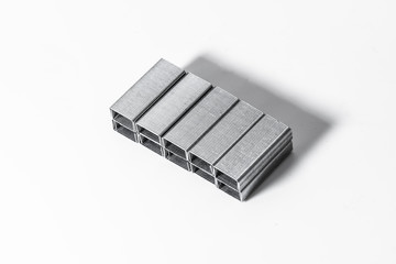 Staples for stapler on white background close-up
