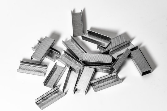 Staples for stapler on white background close-up