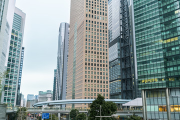 Tokyo city skyscrapers with monorail