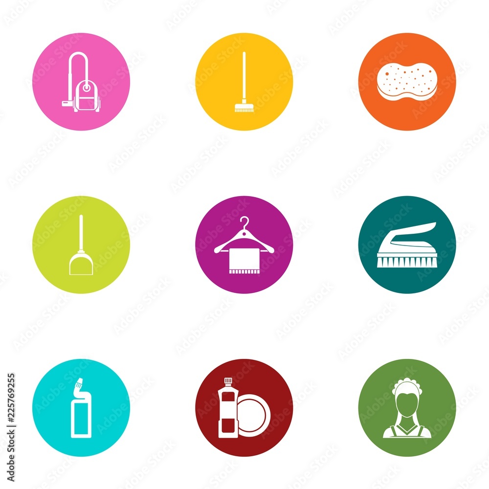 Poster floor cleaning icons set. flat set of 9 floor cleaning vector icons for web isolated on white backgr