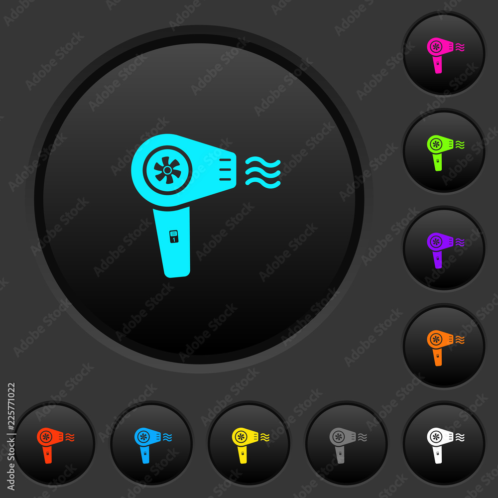 Poster hairdryer with propeller dark push buttons with color icons