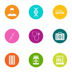 Chemical medicine icons set. Flat set of 9 chemical medicine vector icons for web isolated on white background