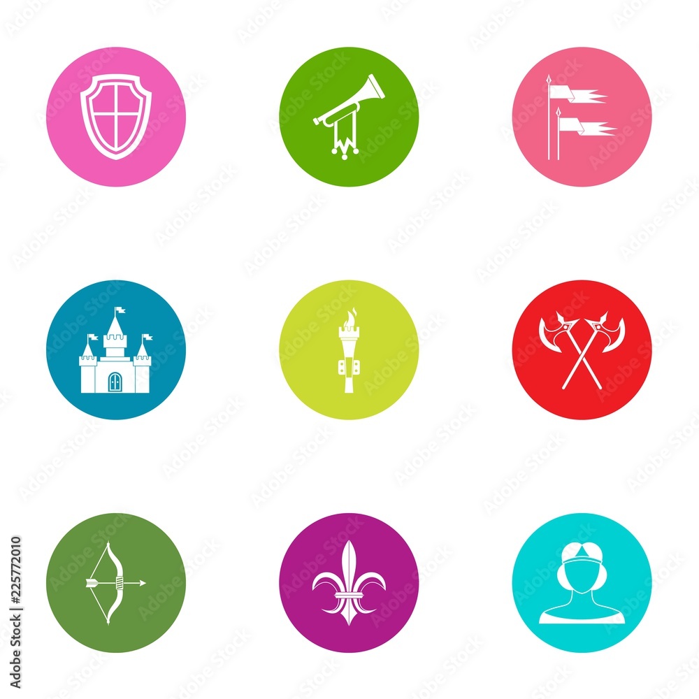 Poster dark age icons set. flat set of 9 dark age vector icons for web isolated on white background