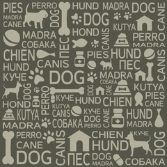 Cute dogs and letters on grey background