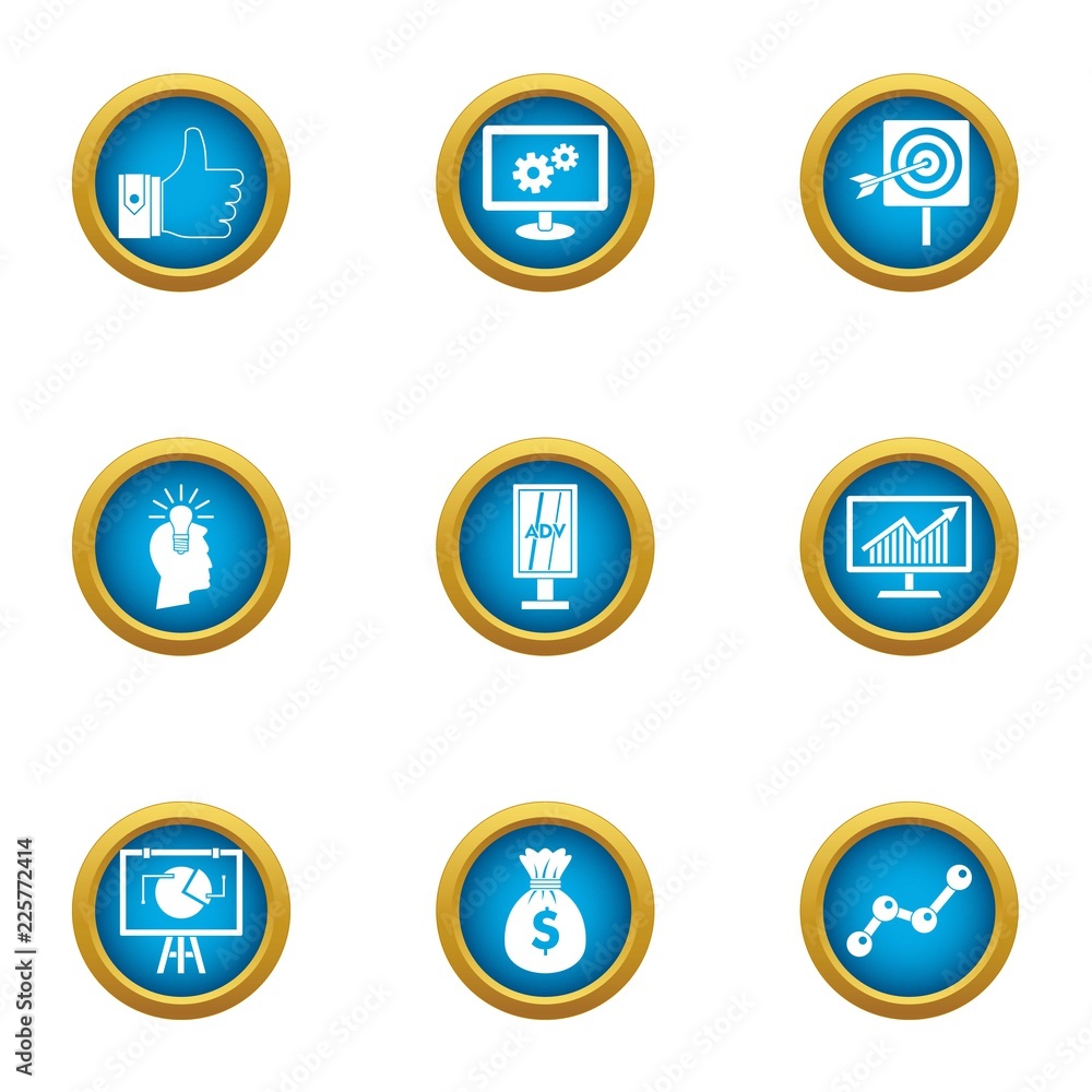 Poster profiteering icons set. flat set of 9 profiteering vector icons for web isolated on white background