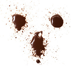 Set of chocolate stains close-up, isolated on white background