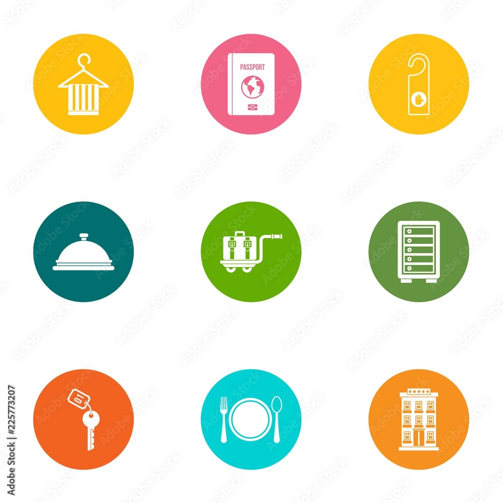 Poster guesthouse icons set. flat set of 9 guesthouse vector icons for web isolated on white background