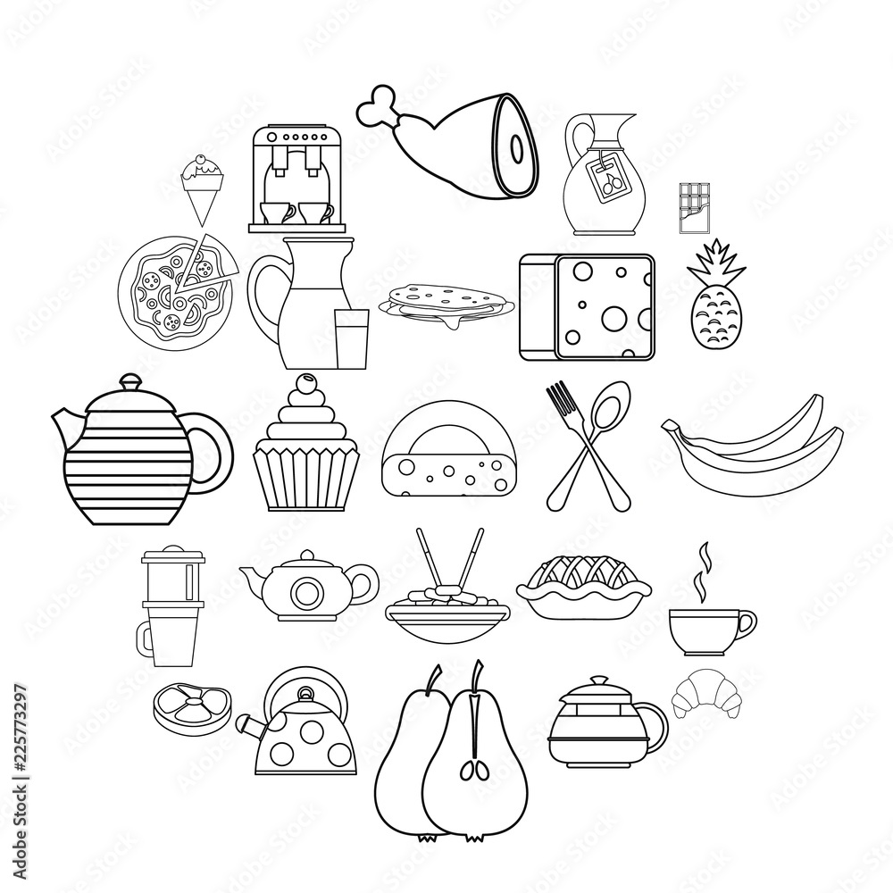 Poster feeding icons set. outline set of 25 feeding vector icons for web isolated on white background