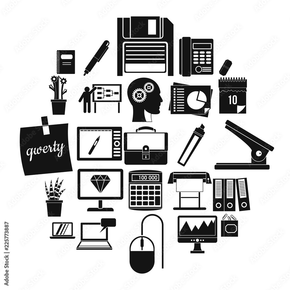 Poster office workers icons set. simple set of 25 office workers vector icons for web isolated on white bac