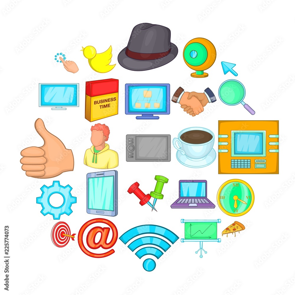 Poster team work icons set. cartoon set of 25 team work vector icons for web isolated on white background
