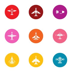 Summer flight icons set. Flat set of 9 summer flight vector icons for web isolated on white background