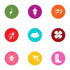 Insect garden icons set. Flat set of 9 insect garden vector icons for web isolated on white background