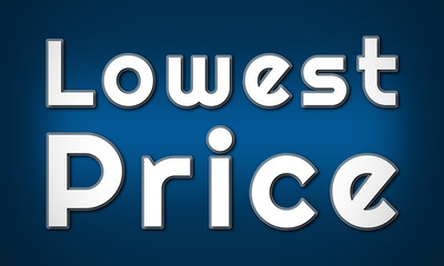 Lowest Price - clear white text written on blue background
