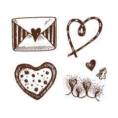 Hand drawn set of Christmas elements in doodle style. Vector Christmas clip art set