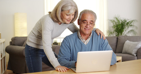Mature couple using laptop computer together