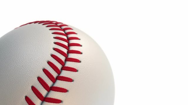 Animation of slow rotation ball for baseball game. View of close-up with realistic texture and light. Animation of seamless loop.