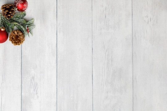 Christmas theme  on white wood background with space for text