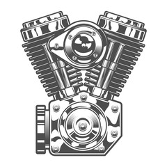 Vintage motorcycle engine. Template in monochrome style isolated vector illustration