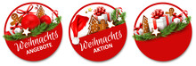 Button Set mit Geschenken und Lebkuchen - Weihnachtsangebote, Weihnachtsaktion