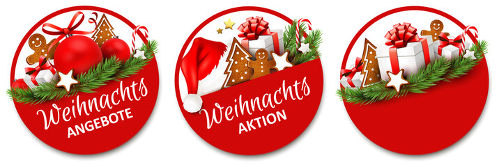 Button Set mit Geschenken und Lebkuchen - Weihnachtsangebote, Weihnachtsaktion