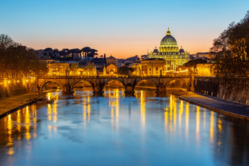 Night view of St. Peter's Basilica in Vatican