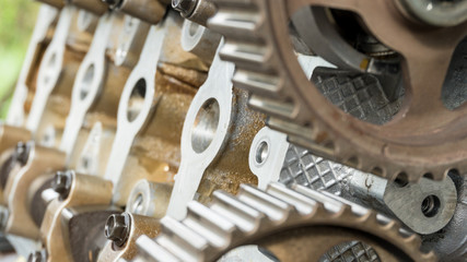 close up gear wheel rotate concept. spare part of vehicle car.