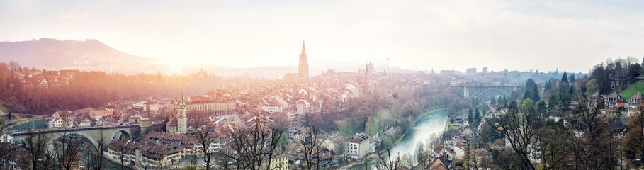 Beautiful panoramic view of the Old Town of Bern in Switzerland 