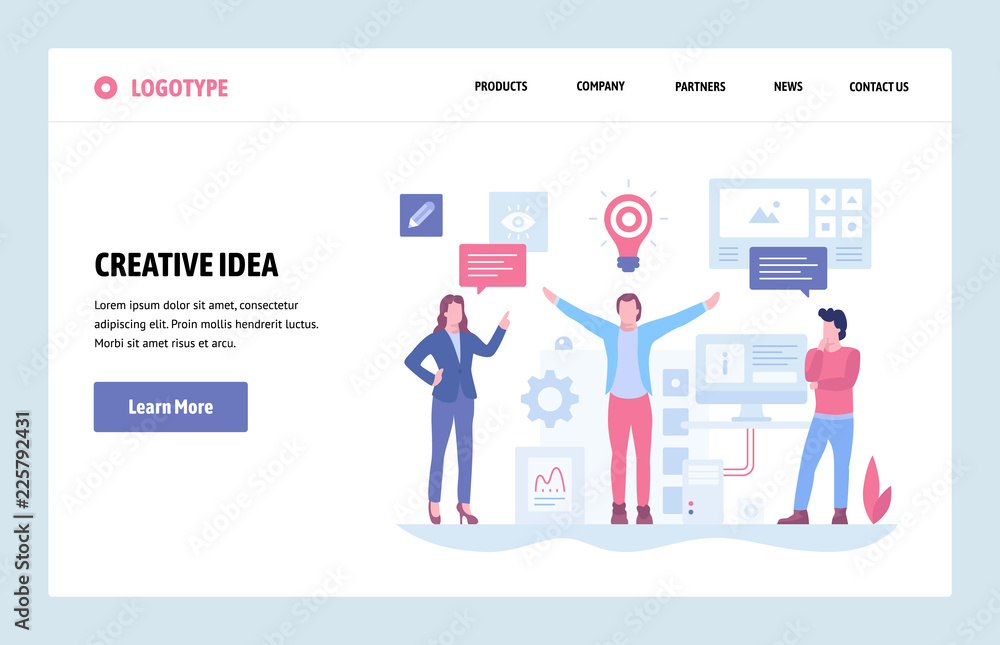 Poster vector web site linear art design template. creative idea and business solutions concept. landing pa