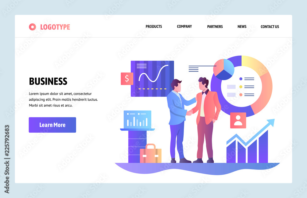 Wall mural vector web site linear art design template. business partnership concept. businessmen cut a deal wit