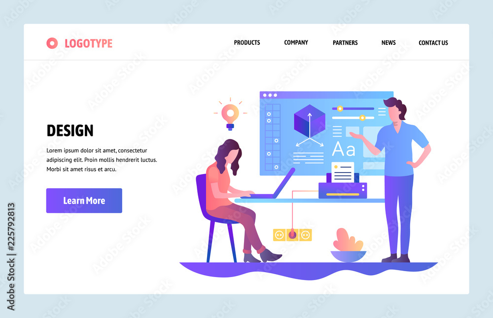 Poster vector web site linear art design template. design learning course. online education and design scho